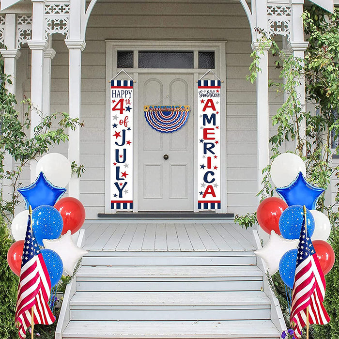 4th of July Front Porch Banner Hanging Patriotic Banners for Outside Party