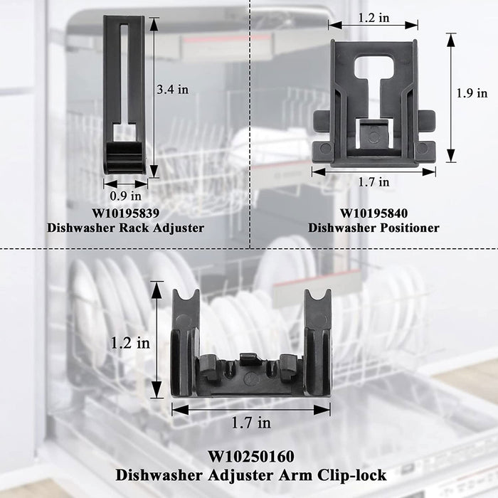 W10350375 Dishwasher Top Rack Adjuster W10250160 Arm Clip Lock W10508950 Slide Rail Stop Clip