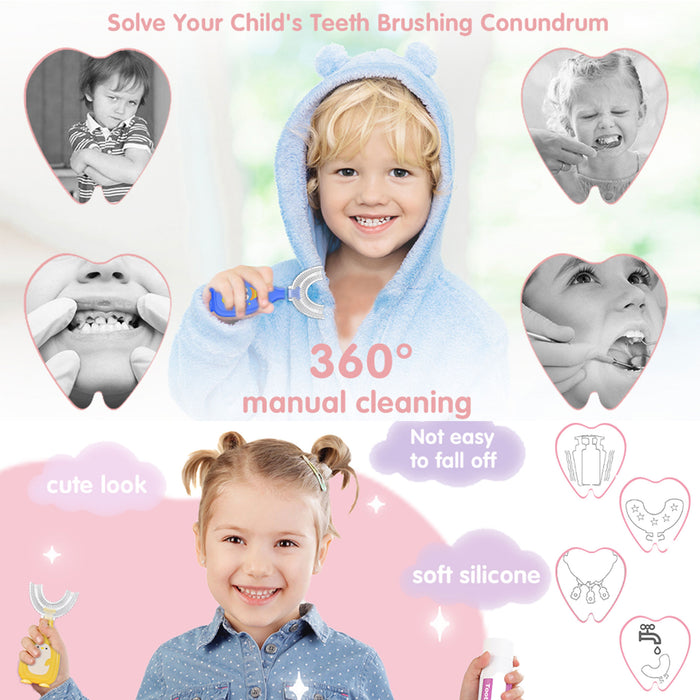 Kids U-Shaped Toothbrush with Soft Silicone Brush Head