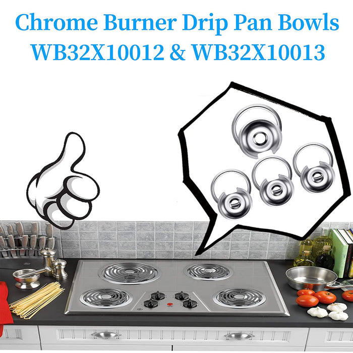 Burner Drip Bowl 8" WB32X10013 and 6" WB32X10012 Chrome Drip Pan