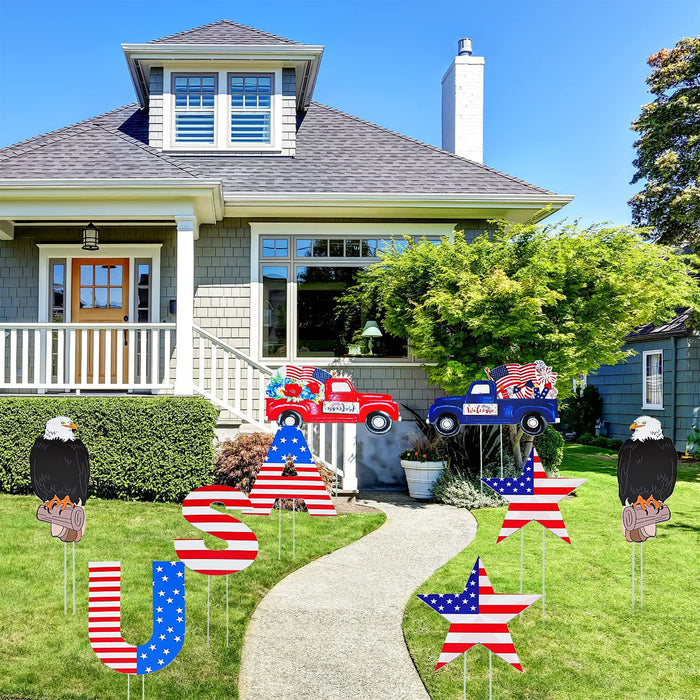 9pcs Eagle Star USA Flag Lawn Decoration with Stakes