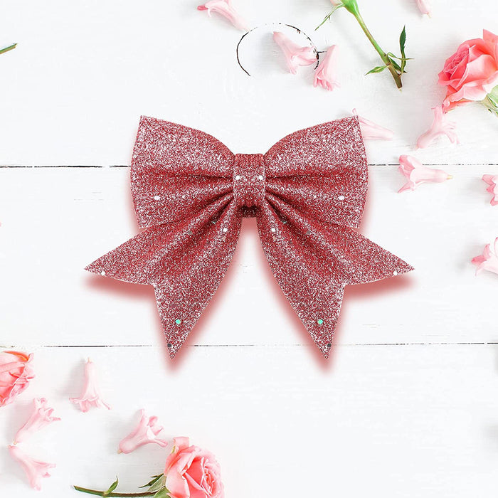 12pcs  Gift Bows Decorations 5.5" Pink Glitter Bow for Home Ornament