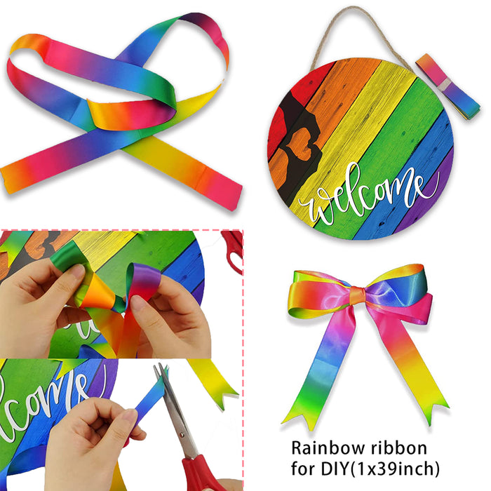 Rainbow Wooden Hanging Signs Welcome Signs for Front Door Home Decor