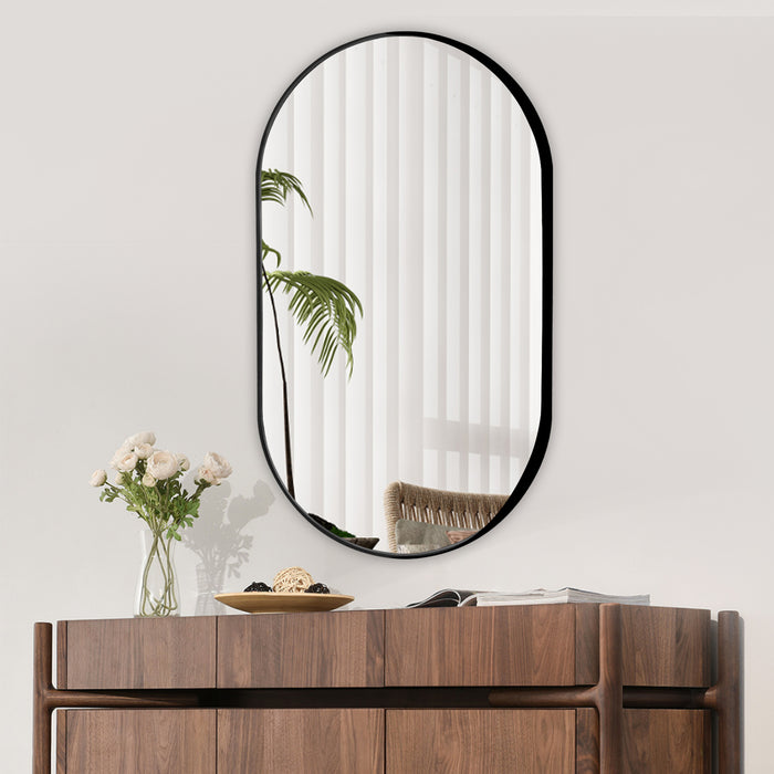 20" x 36" Black Oval Bathroom Mirror with Stainless Steel Metal Frame