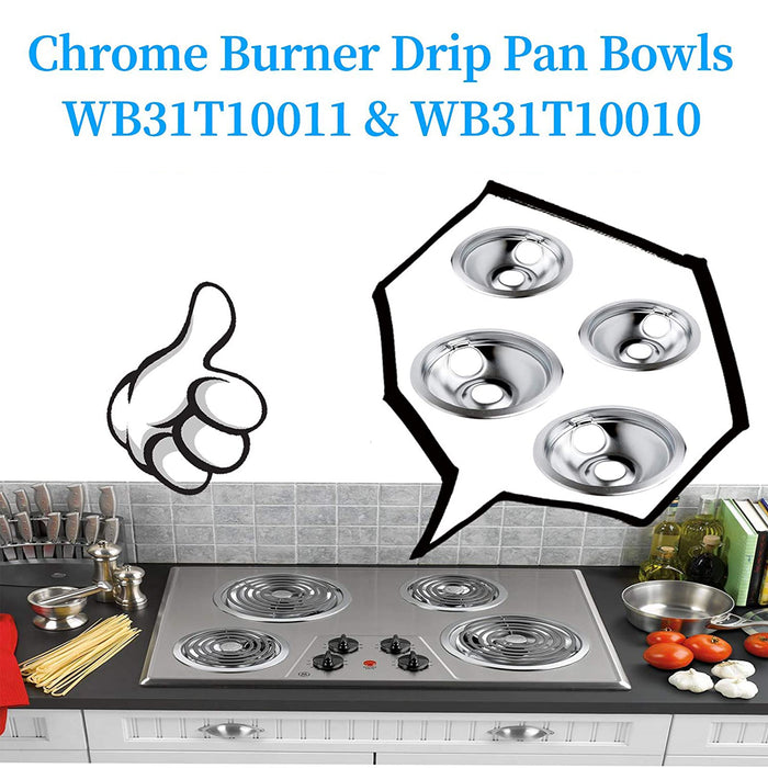 Drip Pans WB31T10010 and WB31T10011 Chrome Drip Bowl Set