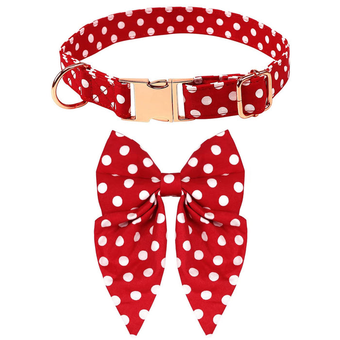 Holiday Cute Pet Bowtie Dog Collars with Red Polka Dot