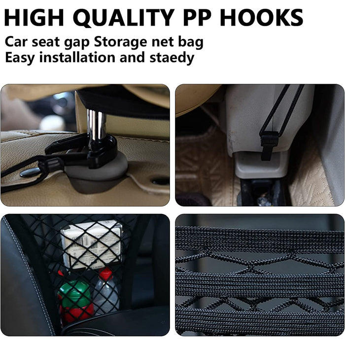 3-Tier Car Mesh Storage Bag with 2 Car Seat Headrest Hooks