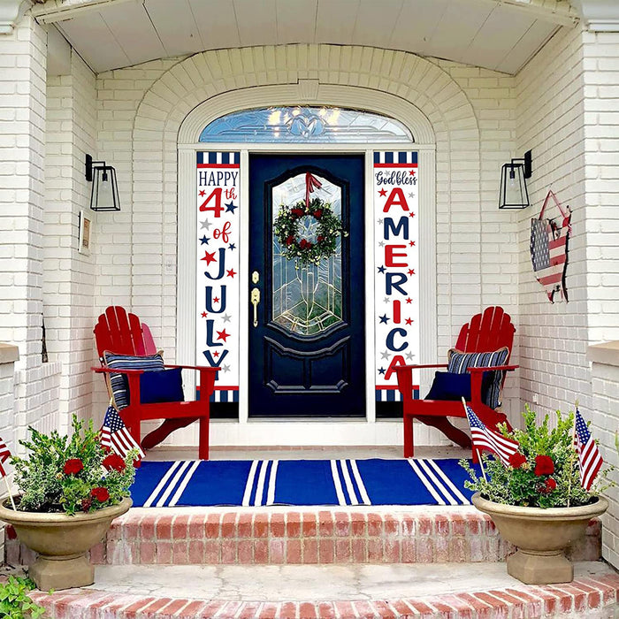 4th of July Front Porch Banner Hanging Patriotic Banners for Outside Party