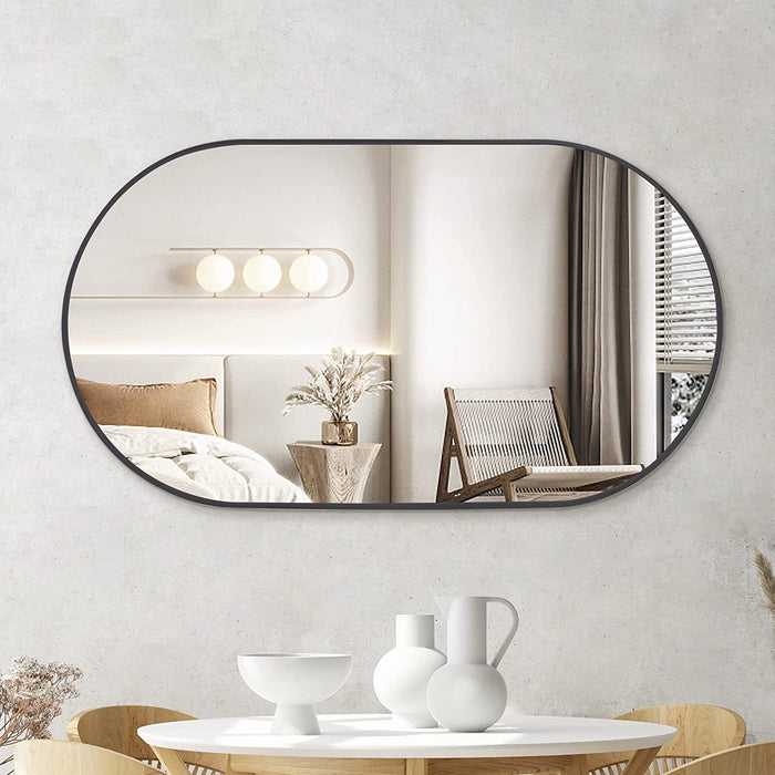 20" x 36" Black Oval Bathroom Mirror with Stainless Steel Metal Frame