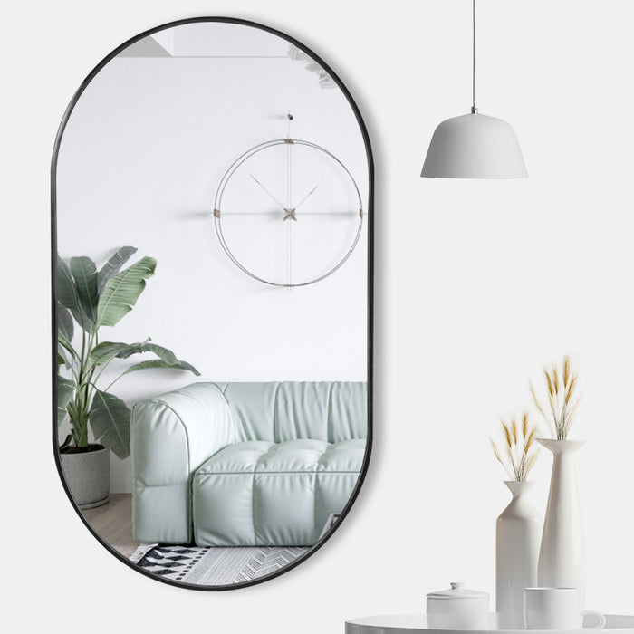 20" x 36" Black Oval Bathroom Mirror with Stainless Steel Metal Frame