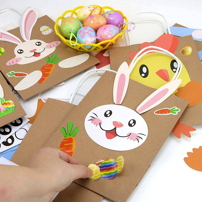 12pcs Kraft Gift Paper Bags with Handles and 12 Sheet DIY Stickers